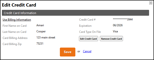 Add or Edit Credit Card Information on a Client Account
