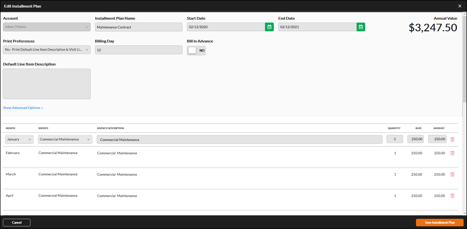 Installment Plan Edit Overlay
