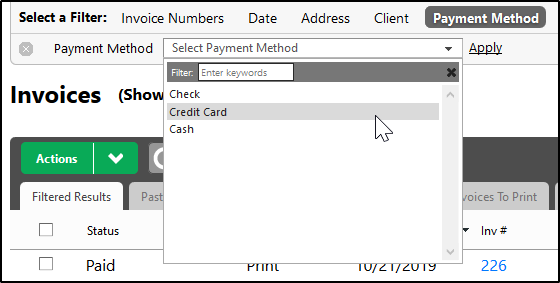 Invoice List - Filters