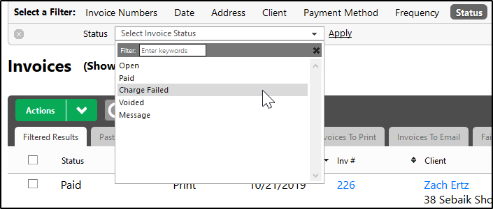 Invoice List - Filters