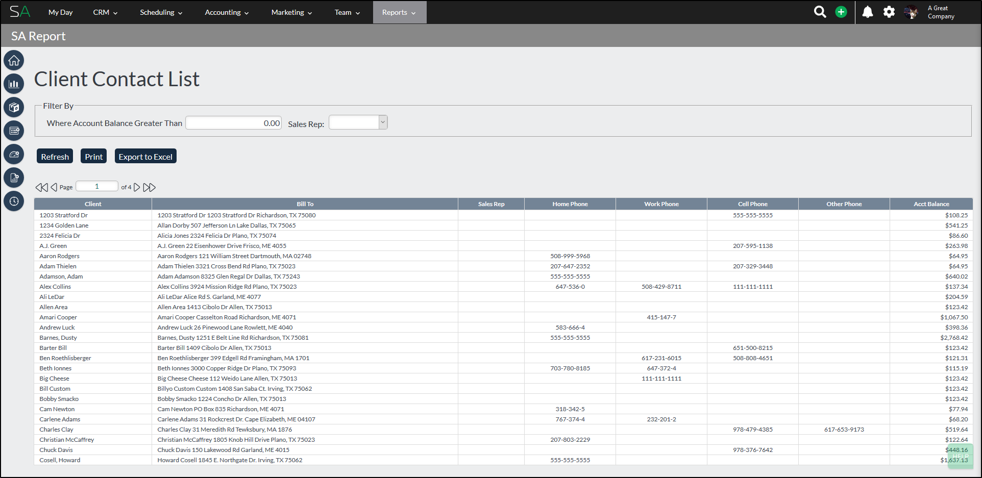 Client Contact List Report