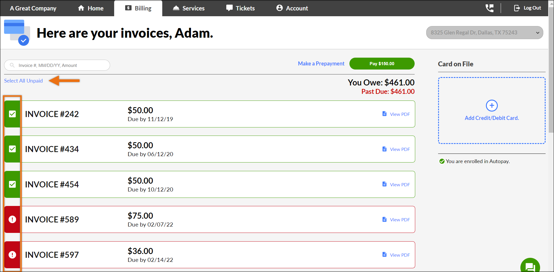 Pay an Open Invoice on the Client Portal